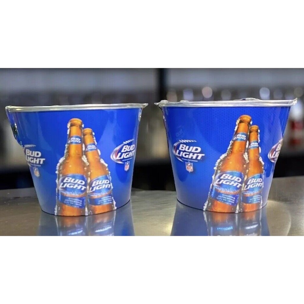 2 - Bud Light NFL Football Ice Bucket Metal Beer Pail Official Sponsor - NEW